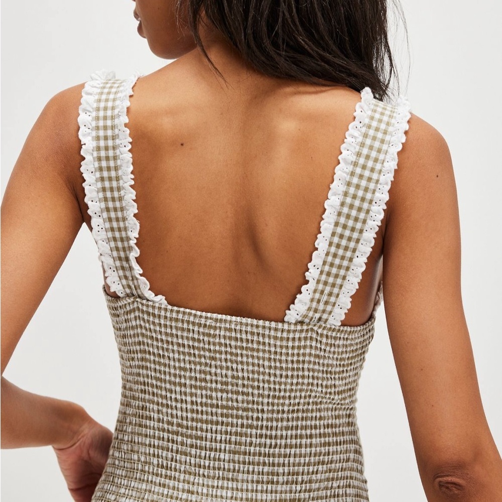 ✨SOLD✨ NWT Free People Cassie Gingham and Lace Corset Bodysuit in Army Green - Picture 7 of 10